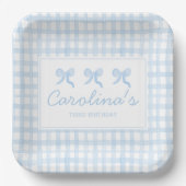 Preppy Waterverf Blue Gingham gepersonaliseerd Papieren Bordje (Voorkant)