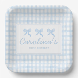 Preppy Waterverf Blue Gingham gepersonaliseerd Papieren Bordje