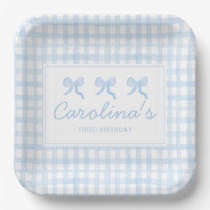 Preppy Waterverf Blue Gingham gepersonaliseerd Papieren Bordje