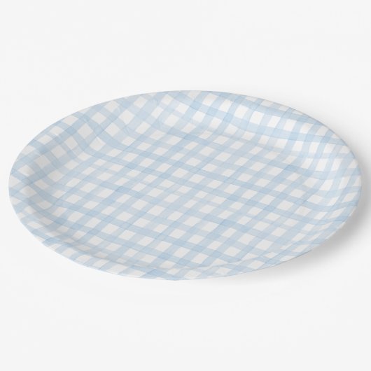 Preppy Waterverf Blue Gingham Papieren Bordje (Gekanteld)