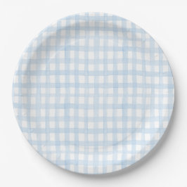 Preppy Waterverf Blue Gingham Papieren Bordje