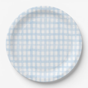Preppy Waterverf Blue Gingham Papieren Bordje