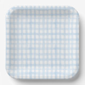 Preppy Waterverf Blue Gingham Papieren Bordje (Voorkant)