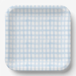 Preppy Waterverf Blue Gingham Papieren Bordje