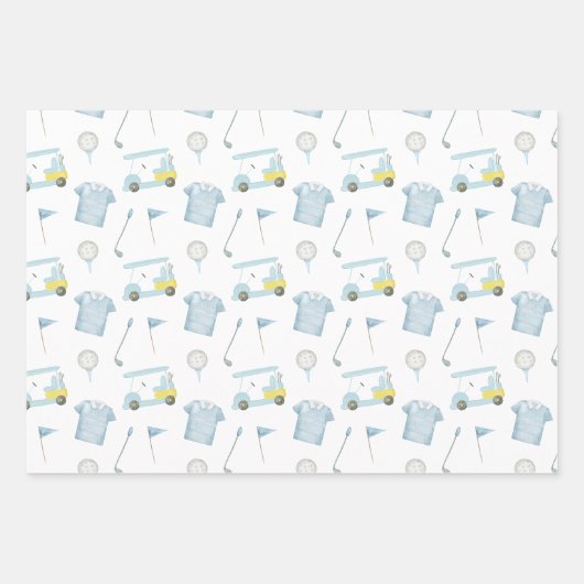 Preppy Waterverf Blue Golf Polo Shirt Inpakpapier Vel (Voorkant 2)