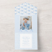 Preppy Waterverf Bogen Gingham Aangepaste Foto All In One Uitnodiging (Binnen)