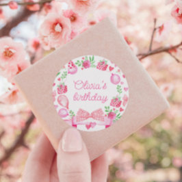 Preppy Waterverf Bow Roze Coquette Meisje Verjaard Ronde Sticker