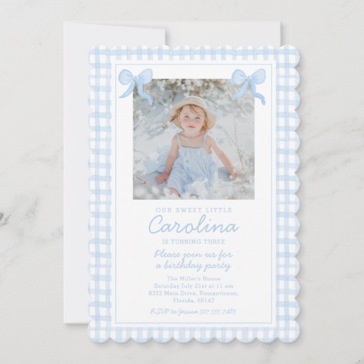 Preppy Waterverf Bows Gingham Aangepaste Foto Kaart (Voorkant)