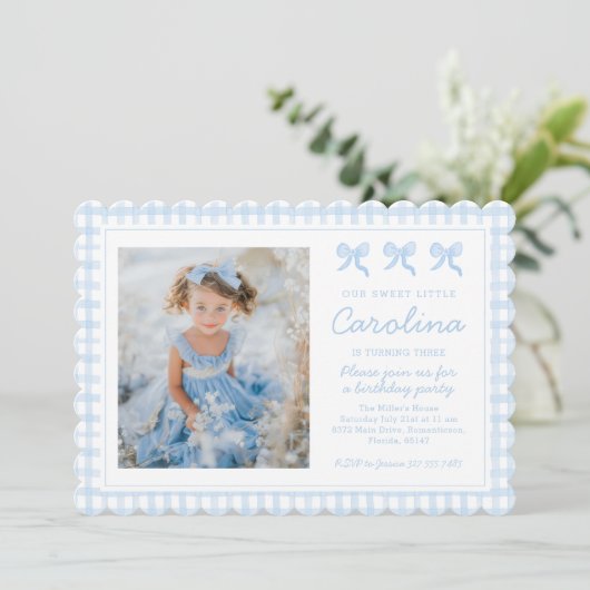 Preppy Waterverf Bows Gingham Aangepaste Foto Kaart (Staand voorkant)