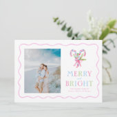 Preppy Waterverf Candy Canes Wavy Lijst Feestdagenkaart (Staand voorkant)