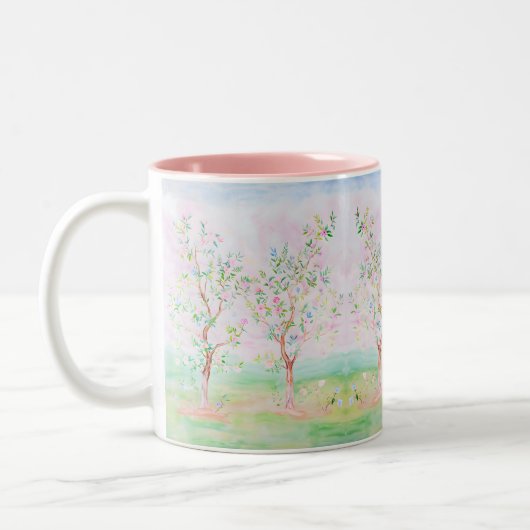 Preppy Waterverf  Chinoiserie Roze Tweekleurige Koffiemok (Links)
