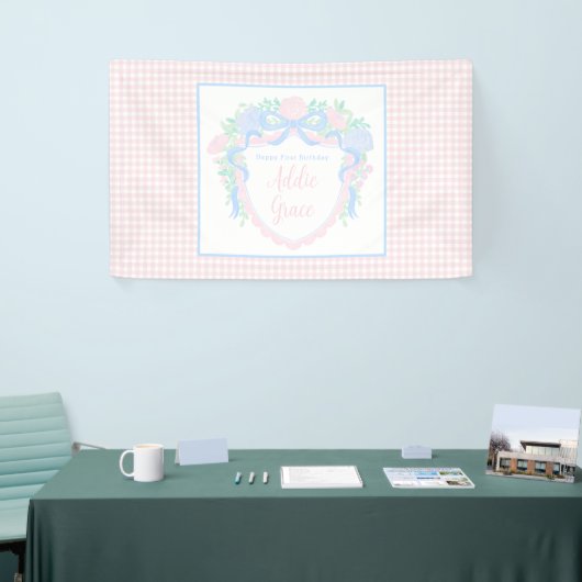 Preppy Waterverf Crest Verjaardag vinyl banner (Beurs)