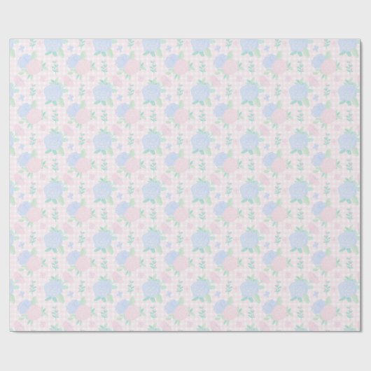 Preppy Waterverf Floral Gingham Verjaardag Cadeaupapier (Vlak)