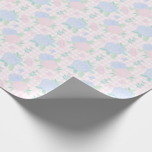 Preppy Waterverf Floral Gingham Verjaardag Cadeaupapier (Hoek)