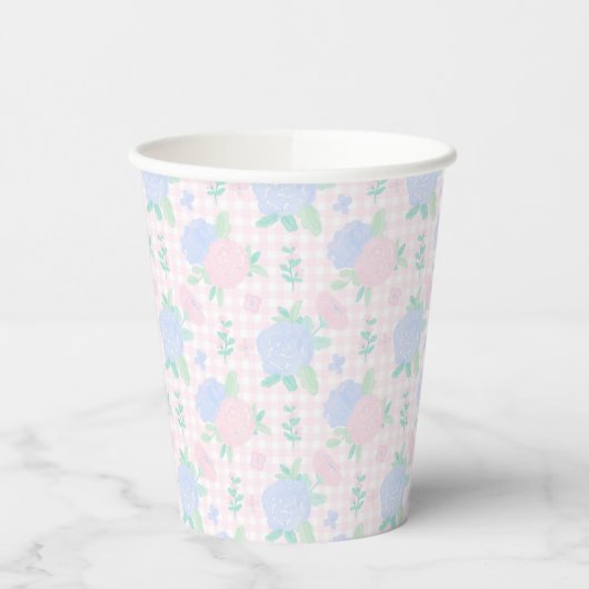 Preppy Waterverf Floral Gingham Verjaardag Papieren Bekers (Links)