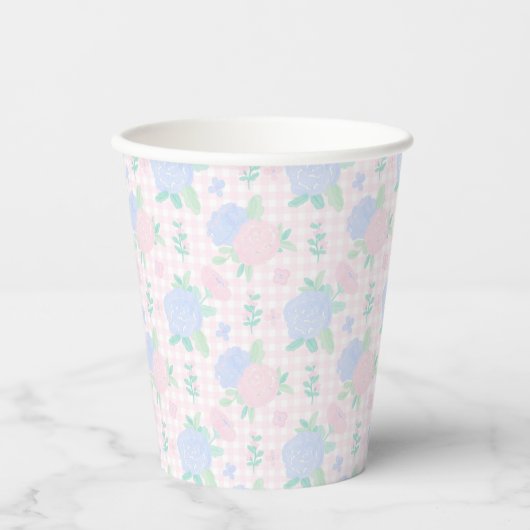 Preppy Waterverf Floral Gingham Verjaardag Papieren Bekers (Voorkant)
