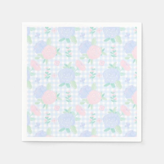 Preppy Waterverf Floral Gingham Verjaardag Servet (Voorkant)