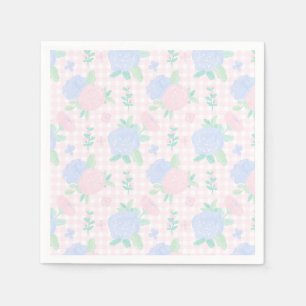 Preppy Waterverf Floral Gingham Verjaardag Servet