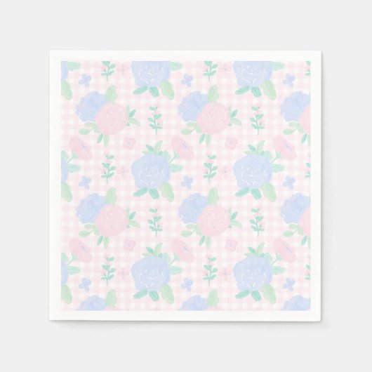 Preppy Waterverf Floral Gingham Verjaardag Servet (Voorkant)
