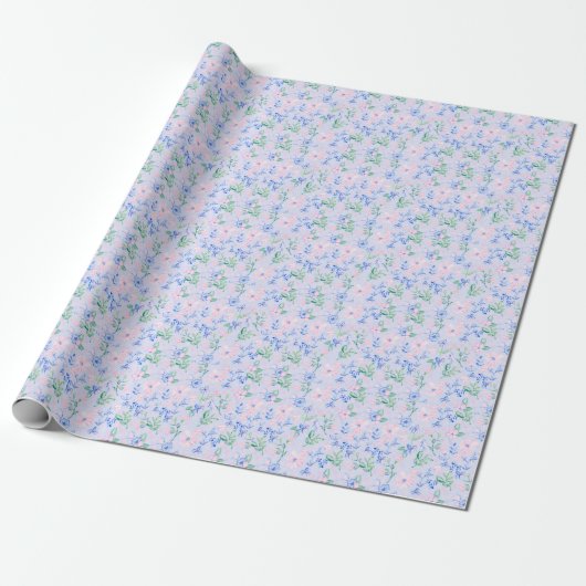 Preppy Waterverf Flowers bewerkbaar Cadeaupapier (Uitgerold)