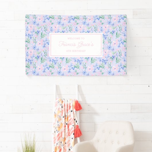Preppy Waterverf Flowers bewerkbaar Spandoek (Insitu)