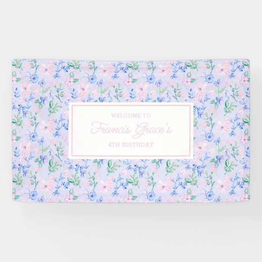 Preppy Waterverf Flowers bewerkbaar Spandoek (Horizontaal)