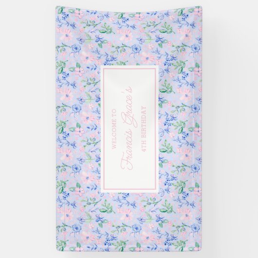 Preppy Waterverf Flowers bewerkbaar Spandoek (Verticaal)
