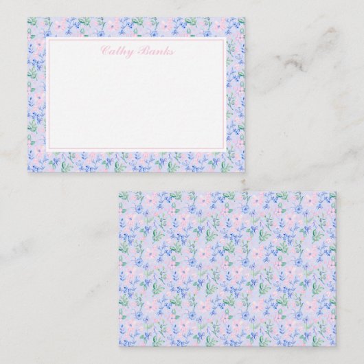 Preppy waterverf Flowers Gepersonaliseerd briefpap Notitiekaartje (Voorkant / Achterkant)