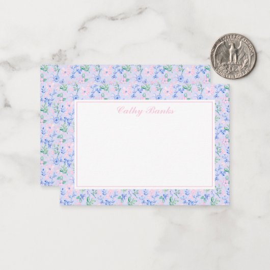 Preppy waterverf Flowers Gepersonaliseerd briefpap Notitiekaartje (Voorkant / Achterkant in situ)