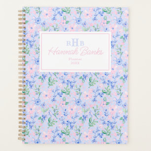 Preppy Waterverf Flowers Monogram Planner