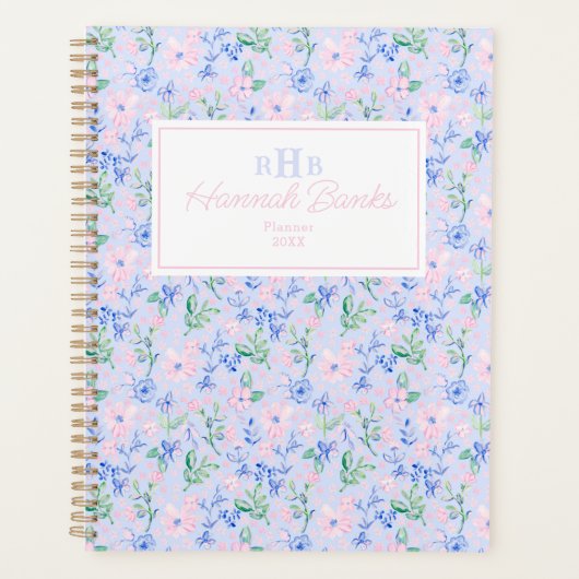 Preppy Waterverf Flowers Monogram Planner (Voorkant)
