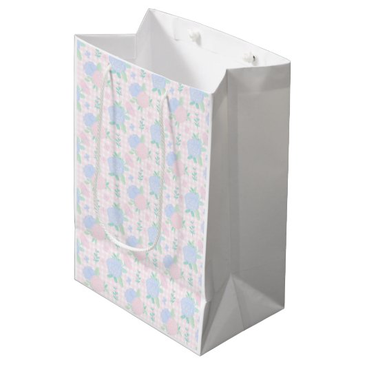 Preppy waterverf gingham floral medium cadeauzakje (Voorkant Gekanteld)