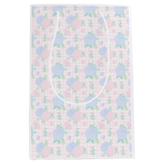 Preppy waterverf gingham floral medium cadeauzakje (Voorkant)