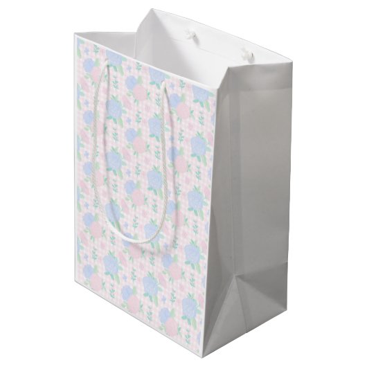Preppy waterverf gingham floral medium cadeauzakje (Achterkant Gekanteld)