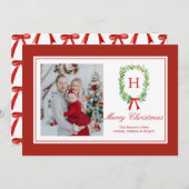 Preppy Waterverf Monogram krans Feestdagenkaart (Voorkant / Achterkant)