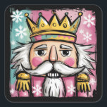 Preppy Waterverf Notenkraker Santa Christmas Girly Vierkante Sticker<br><div class="desc">Preppy Waterverf Notenkraker Glitter Santa Coquette Vrolijk Kerstfeest</div>