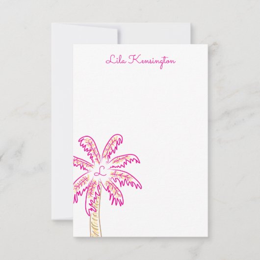 Preppy Waterverf Palm Tree Monogram Notitiekaarten (Voorkant)