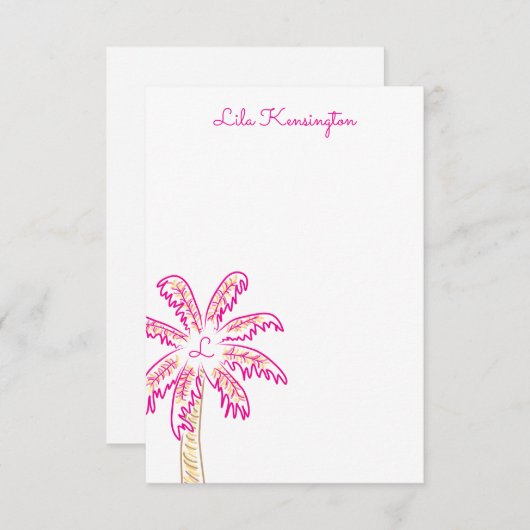 Preppy Waterverf Palm Tree Monogram Notitiekaarten (Voorkant / Achterkant)