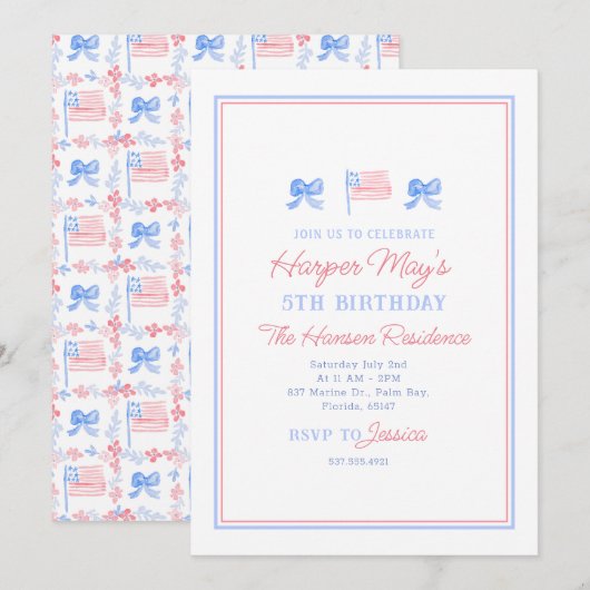 Preppy Waterverf Patriottisch 4 juli bewerkbaar Kaart (Voorkant / Achterkant)