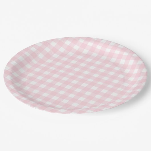 Preppy Waterverf Pink Gingham Plaid Papieren Bordje (Gekanteld)