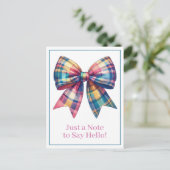 Preppy Waterverf Plaid Bow gepersonaliseerd Briefkaart (Staand voorkant)