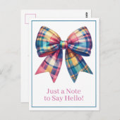 Preppy Waterverf Plaid Bow gepersonaliseerd Briefkaart (Voorkant / Achterkant)