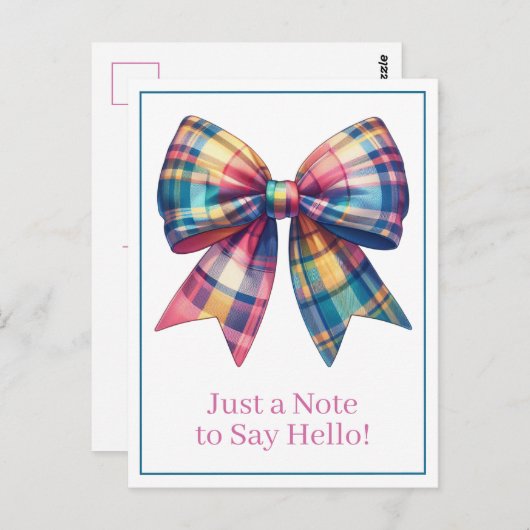 Preppy Waterverf Plaid Bow gepersonaliseerd Briefkaart (Voorkant / Achterkant)