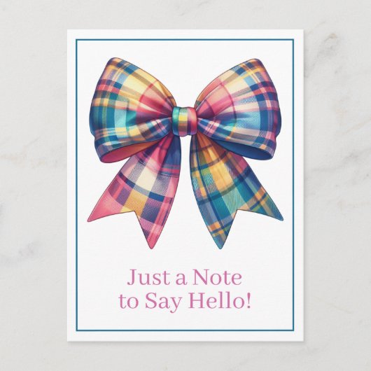 Preppy Waterverf Plaid Bow gepersonaliseerd Briefkaart (Voorkant)