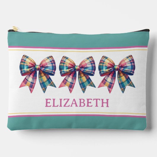 Preppy Waterverf Plaid Bow gepersonaliseerd Etui (Voorkant)