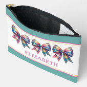 Preppy Waterverf Plaid Bow gepersonaliseerd Etui (Open)