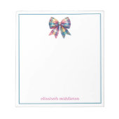 Preppy Waterverf Plaid Bow gepersonaliseerd Notitieblok (Voorkant)