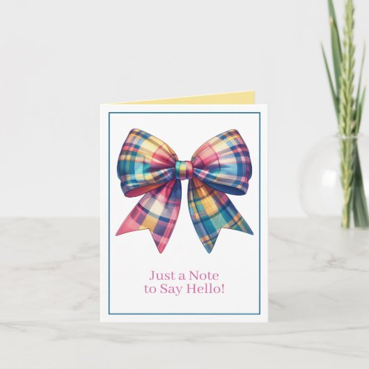 Preppy Waterverf Plaid Bow gepersonaliseerd Notitiekaartje (Voorkant)