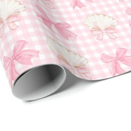 Preppy Waterverf zeeschelpen op Pink Gingham Cadeaupapier