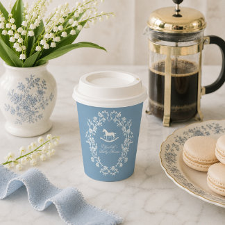 Preppy Wedgewood Blauwe Schommelende Paard Baby Sh Papieren Bekers